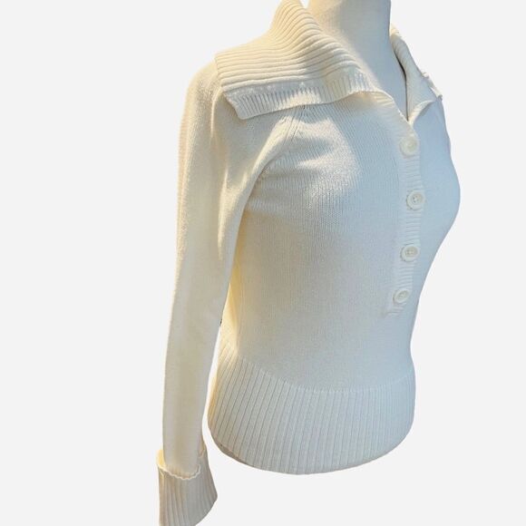 LOFT White Cable Knit Long Sleeve Large Collar Sweater size M - Picture 4 of 12